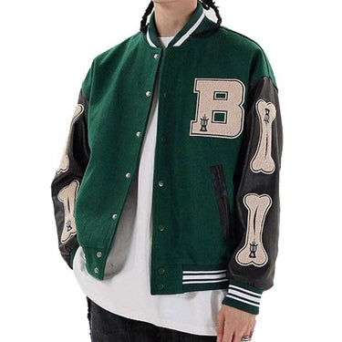 Bone Patchwork Leather Bomber Jacket XMARTIAL