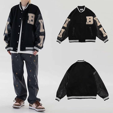Bone Patchwork Leather Bomber Jacket XMARTIAL
