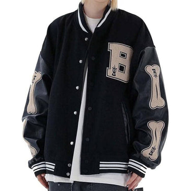 Bone Patchwork Leather Bomber Jacket XMARTIAL