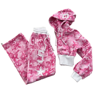 Pink Hot Rock Women's Crop Top Camo Hoodie XMARTIAL