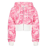 Pink Hot Rock Women's Crop Top Camo Hoodie XMARTIAL