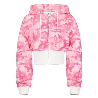 Pink Hot Rock Women's Crop Top Camo Hoodie XMARTIAL