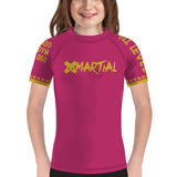 Pink XMartial Kill Level Fight Team Kids BJJ Rash Guard XMARTIAL