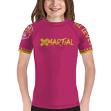 Pink XMartial Kill Level Fight Team Kids BJJ Rash Guard XMARTIAL