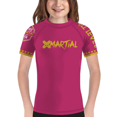 Pink XMartial Kill Level Fight Team Kids BJJ Rash Guard XMARTIAL