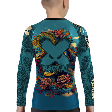 Skull Serpent Blossom Kids BJJ Rash Guard XMARTIAL