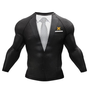 Tuxedo Long Sleeve White/Black Compression Shirt XMARTIAL